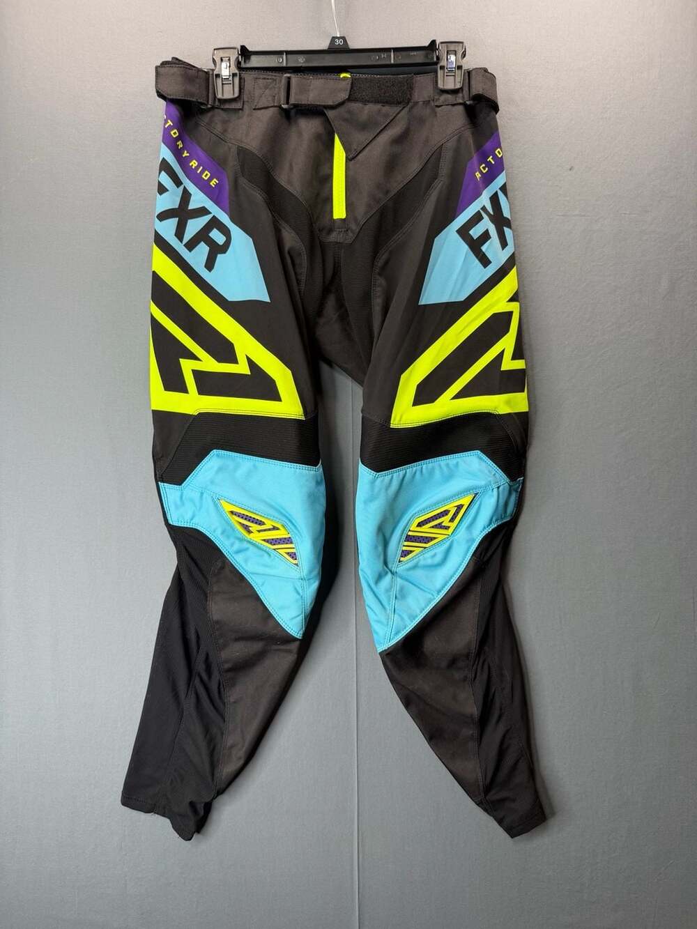 FXR Podium MX Pant Size 30 Black Blue Yellow Motocross Off-Road